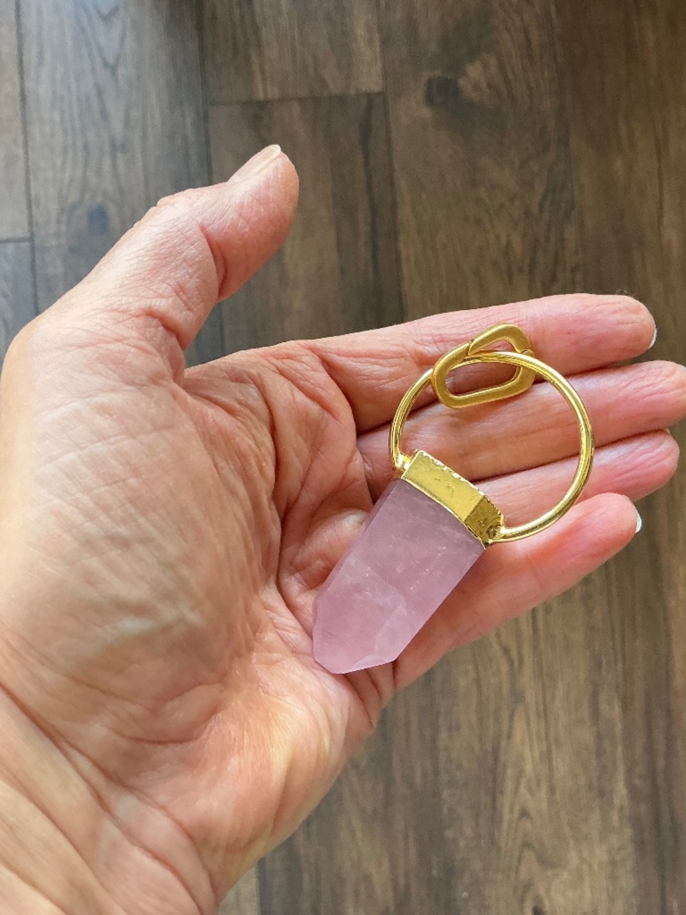 Parker thatch rose quartz crystal charm with bag charm holder